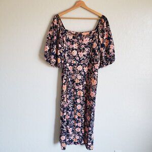 Old Navy Square Neck Smocked Puff Sleeve Floral Midi Dress XL Navy Cottage NEW